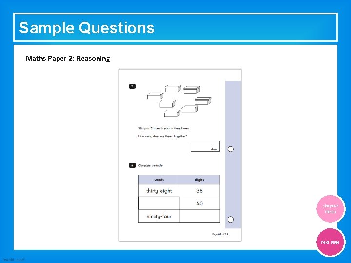Sample Questions Maths Paper 2: Reasoning chapter menu next page 