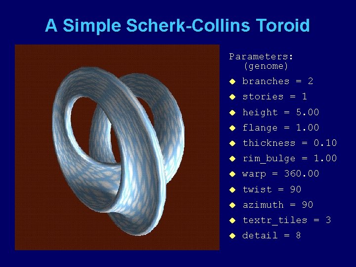 A Simple Scherk-Collins Toroid Parameters: (genome) u branches = 2 u stories = 1