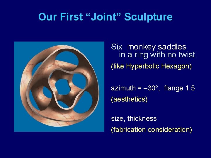 Our First “Joint” Sculpture Six monkey saddles in a ring with no twist (like