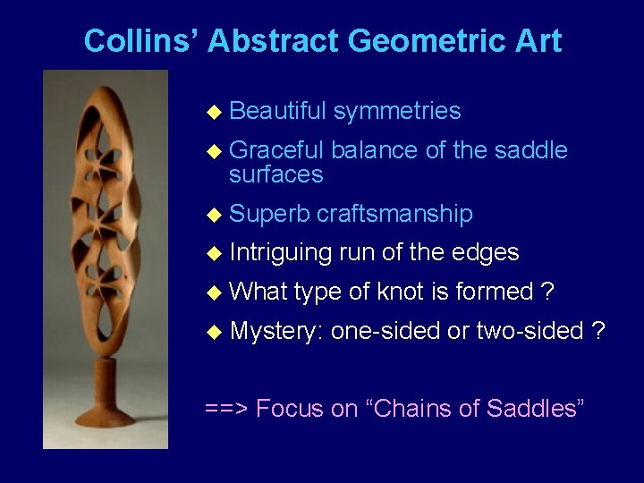 Collins’ Abstract Geometric Art u Beautiful symmetries u Graceful balance of the saddle surfaces