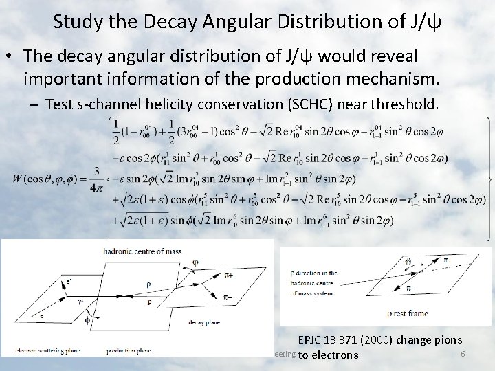 Study the Decay Angular Distribution of J/ψ • The decay angular distribution of J/ψ