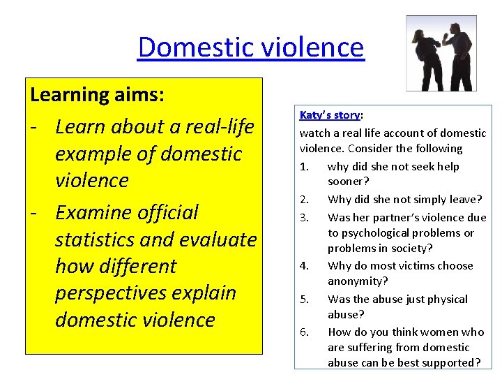 Domestic violence Learning aims: - Learn about a real-life example of domestic violence -