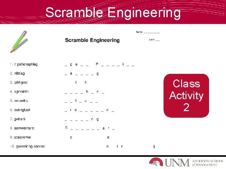 Scramble Engineering Class Activity 2 