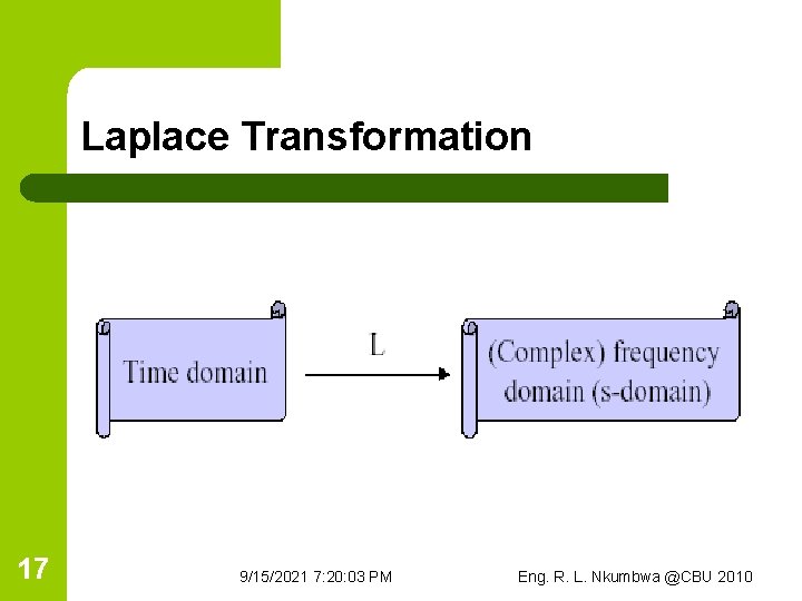 Laplace Transformation 17 9/15/2021 7: 20: 03 PM Eng. R. L. Nkumbwa @CBU 2010