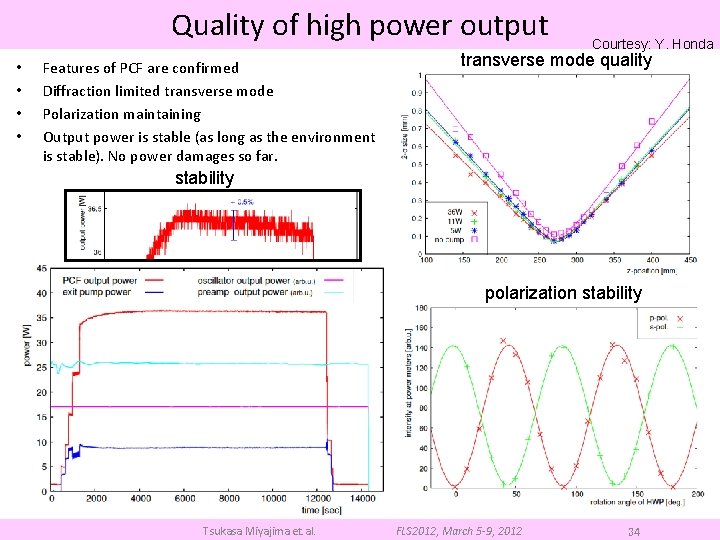 Quality of high power output • • Features of PCF are confirmed Diffraction limited