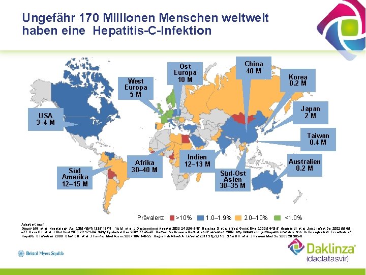 Ungefähr 170 Millionen Menschen weltweit haben eine Hepatitis-C-Infektion West Europa 5 M China 40