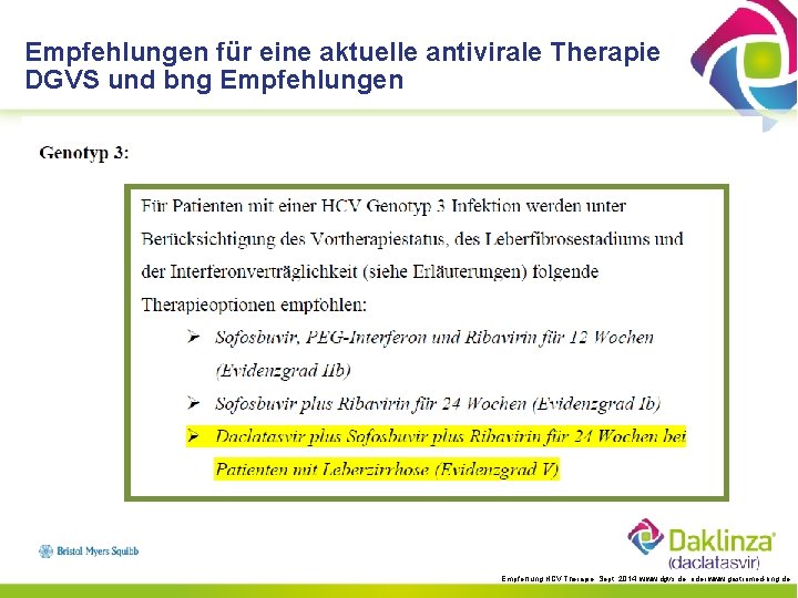 Empfehlungen für eine aktuelle antivirale Therapie DGVS und bng Empfehlungen Empfehlung HCV Therapie, Sept.