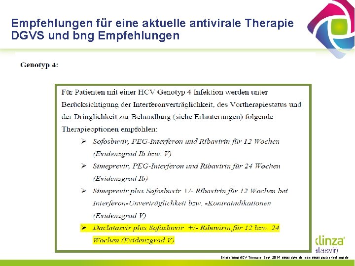 Empfehlungen für eine aktuelle antivirale Therapie DGVS und bng Empfehlungen Empfehlung HCV Therapie, Sept.