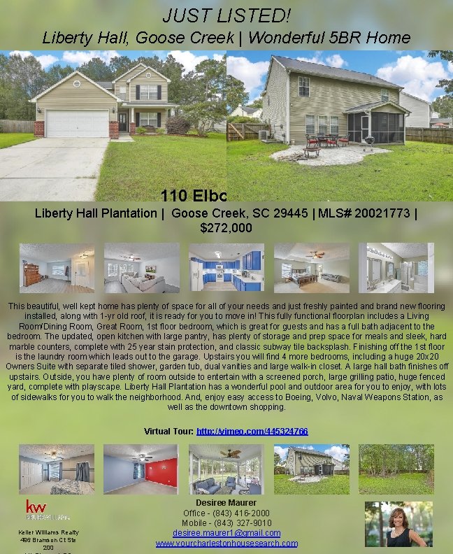 JUST LISTED! Liberty Hall, Goose Creek | Wonderful 5 BR Home 110 Elbow Circle