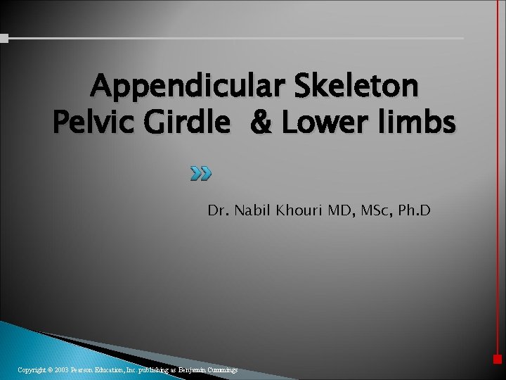 Appendicular Skeleton Pelvic Girdle & Lower limbs Dr. Nabil Khouri MD, MSc, Ph. D