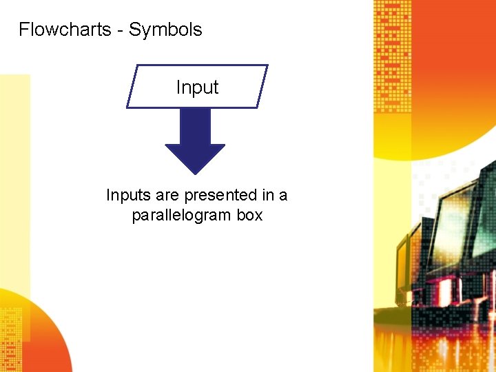 Flowcharts - Symbols Inputs are presented in a parallelogram box 