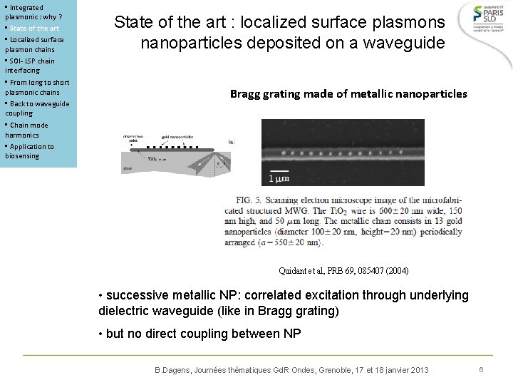  • Integrated plasmonic : why ? • State of the art • Localized