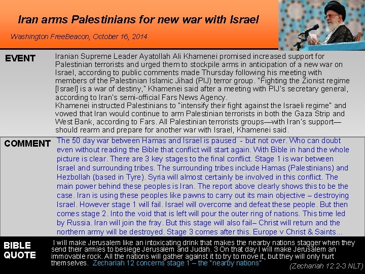 Iran arms Palestinians for new war with Israel Washington Free. Beacon, October 16, 2014