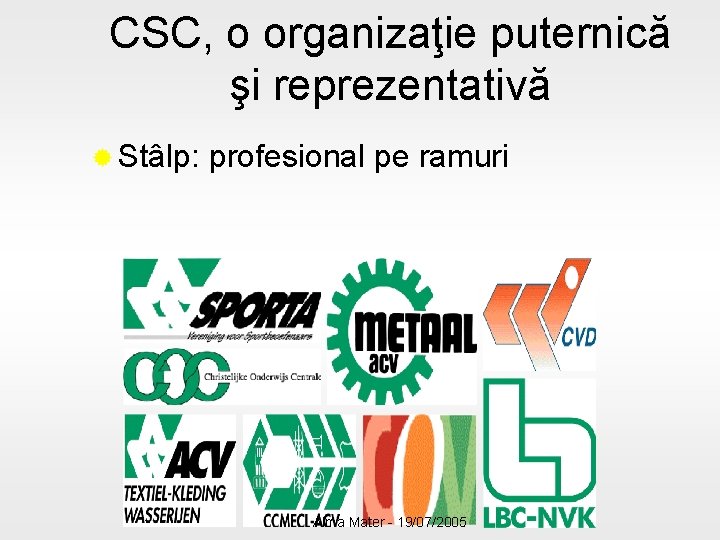 CSC, o organizaţie puternică şi reprezentativă ® Stâlp: profesional pe ramuri Alma Mater -