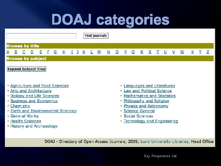 DOAJ categories Key Perspectives Ltd 