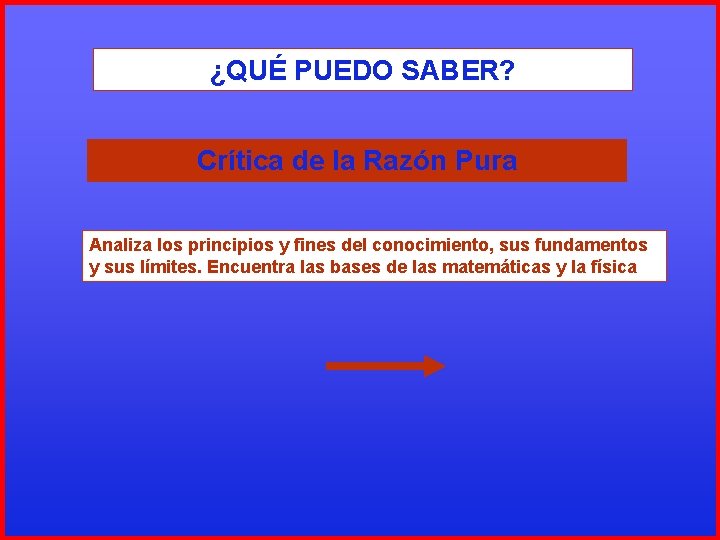 ¿QUÉ PUEDO SABER? Crítica de la Razón Pura Analiza los principios y fines del