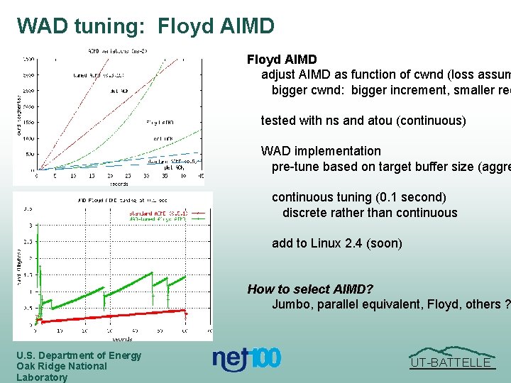 WAD tuning: Floyd AIMD adjust AIMD as function of cwnd (loss assum bigger cwnd: