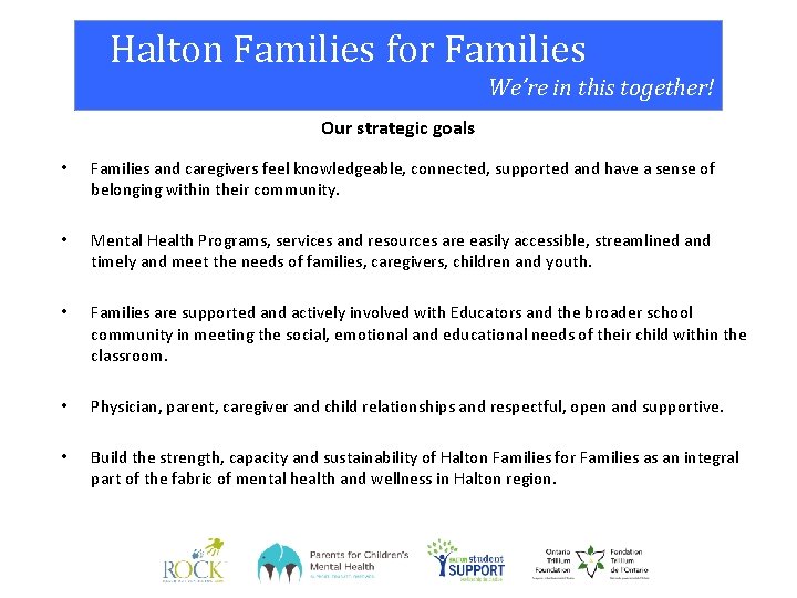 Halton Families for Families We’re in this together! Our strategic goals • Families and