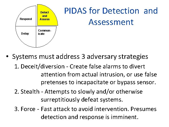 Respond Detect and Assess Delay Communicate PIDAS for Detection and Assessment • Systems must