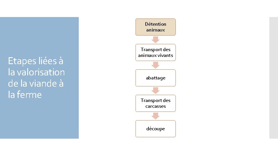 Détention animaux Etapes liées à la valorisation de la viande à la ferme Transport