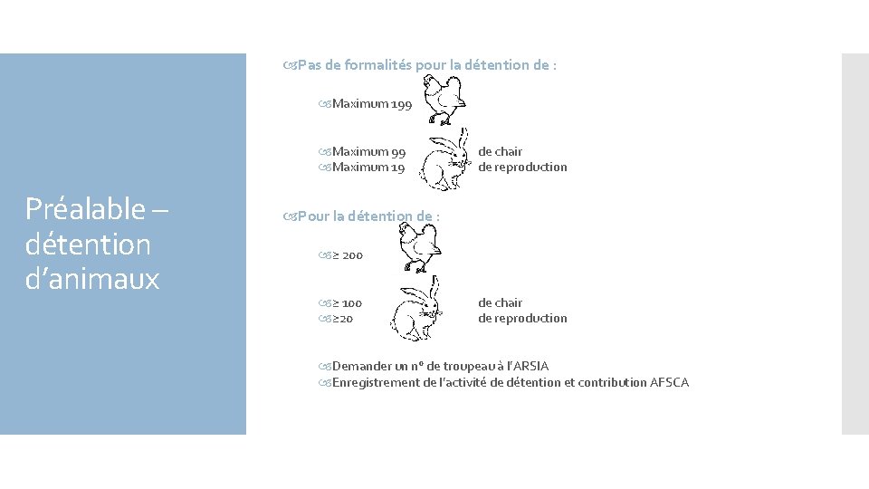  Pas de formalités pour la détention de : Maximum 199 Maximum 19 Préalable