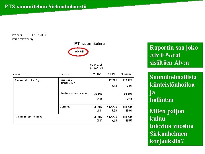 PTS-suunnitelma Sirkanhelmestä Raportin saa joko Alv 0 % tai sisältäen Alv: n Suunnitelmallista kiinteistönhoitoa