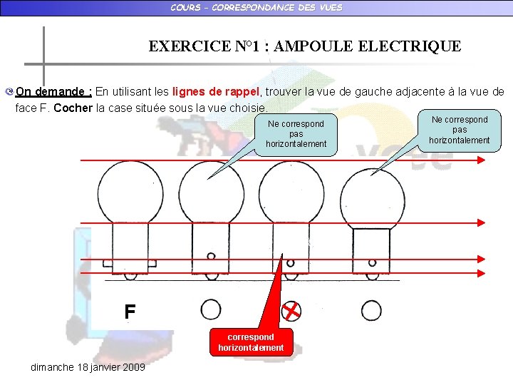 COURS – CORRESPONDANCE DES VUES EXERCICE N° 1 : AMPOULE ELECTRIQUE On demande :