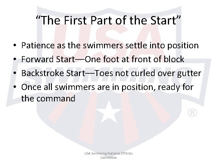 “The First Part of the Start” • • Patience as the swimmers settle into