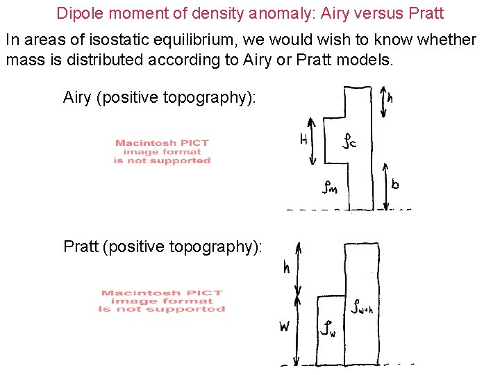 Dipole moment of density anomaly: Airy versus Pratt In areas of isostatic equilibrium, we