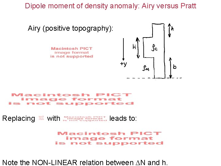Dipole moment of density anomaly: Airy versus Pratt Airy (positive topography): +y Replacing with