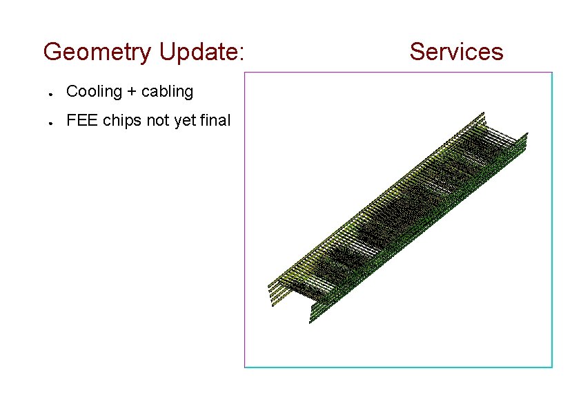 Geometry Update: ● Cooling + cabling ● FEE chips not yet final Services 