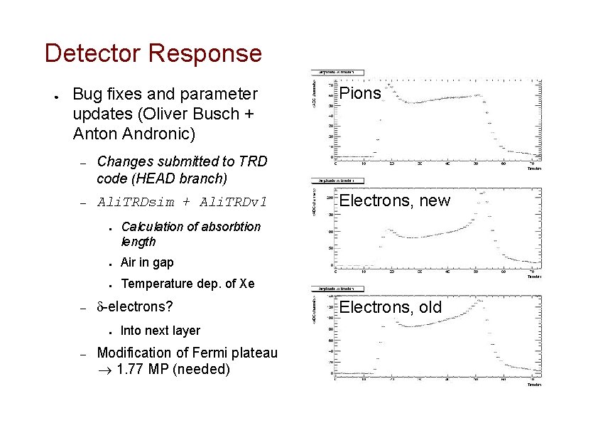 Detector Response ● Bug fixes and parameter updates (Oliver Busch + Anton Andronic) –