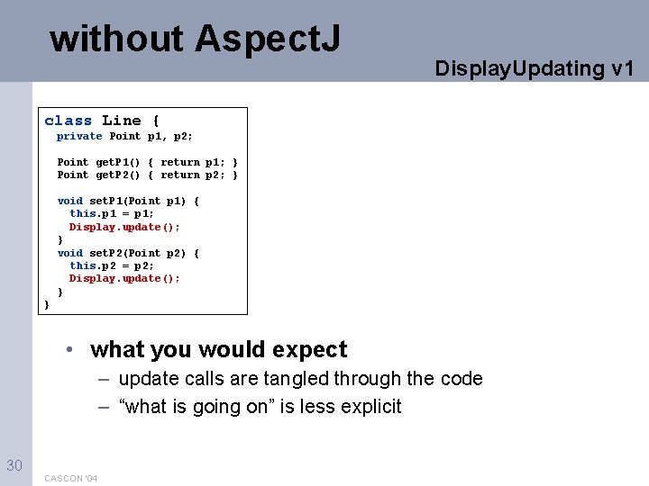 without Aspect. J Display. Updating v 1 class Line { private Point p 1,