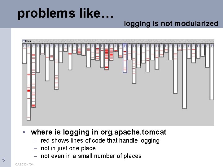 problems like… logging is not modularized • where is logging in org. apache. tomcat