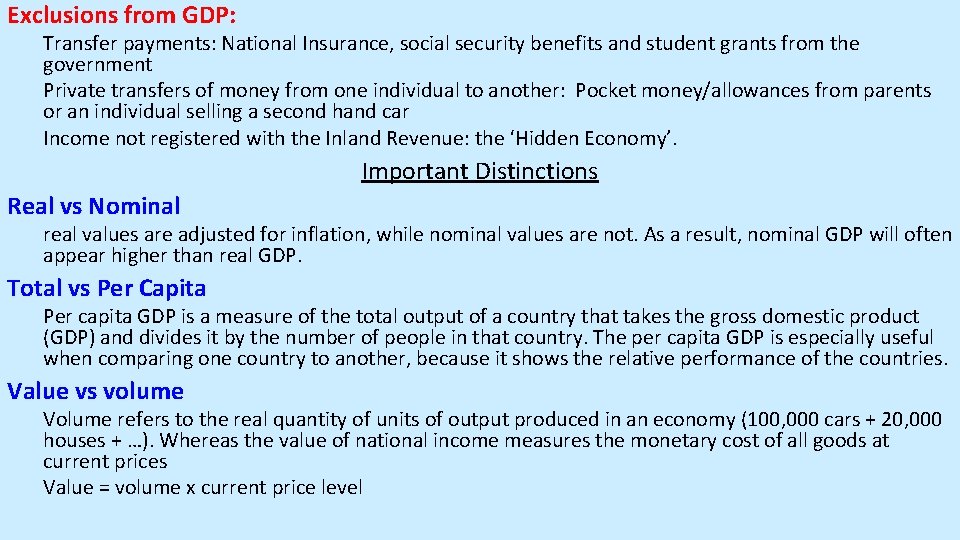 Exclusions from GDP: Transfer payments: National Insurance, social security benefits and student grants from