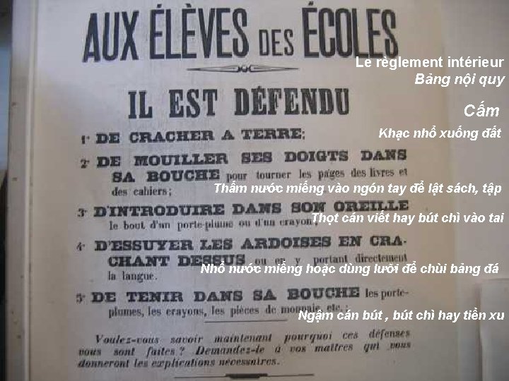 Le règlement intérieur Bảng nội quy Cấm Khạc nhổ xuống đất Thấm nước miếng