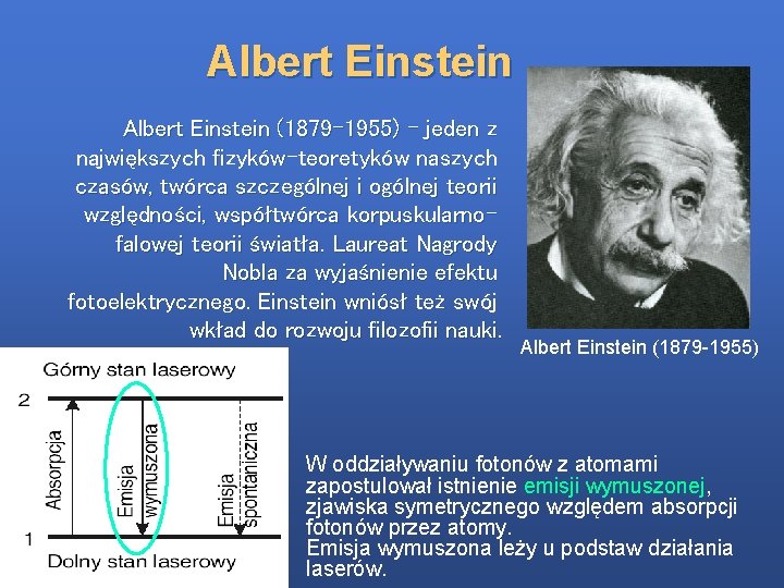 Albert Einstein (1879 -1955) – jeden z największych fizyków-teoretyków naszych czasów, twórca szczególnej i