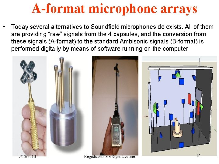 A-format microphone arrays • Today several alternatives to Soundfield microphones do exists. All of