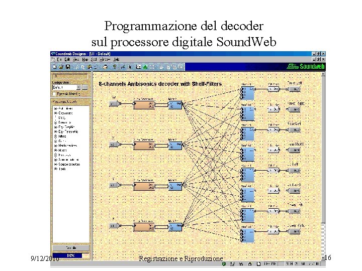 Programmazione del decoder sul processore digitale Sound. Web 9/12/2010 Registrazione e Riproduzione 16 