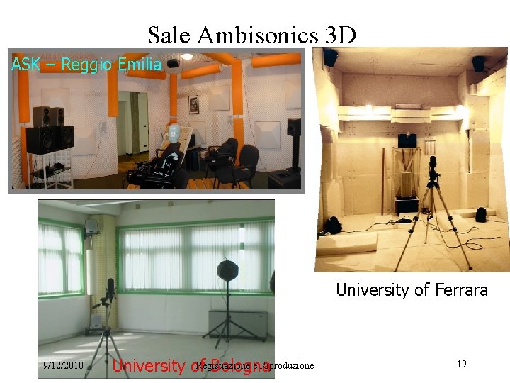 Sale Ambisonics 3 D ASK – Reggio Emilia University of Ferrara 9/12/2010 Registrazione e