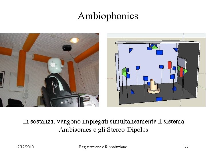 Ambiophonics In sostanza, vengono impiegati simultaneamente il sistema Ambisonics e gli Stereo-Dipoles 9/12/2010 Registrazione