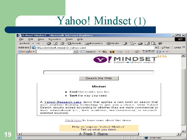 Yahoo! Mindset (1) 19 A. Frank-T. Sharon 