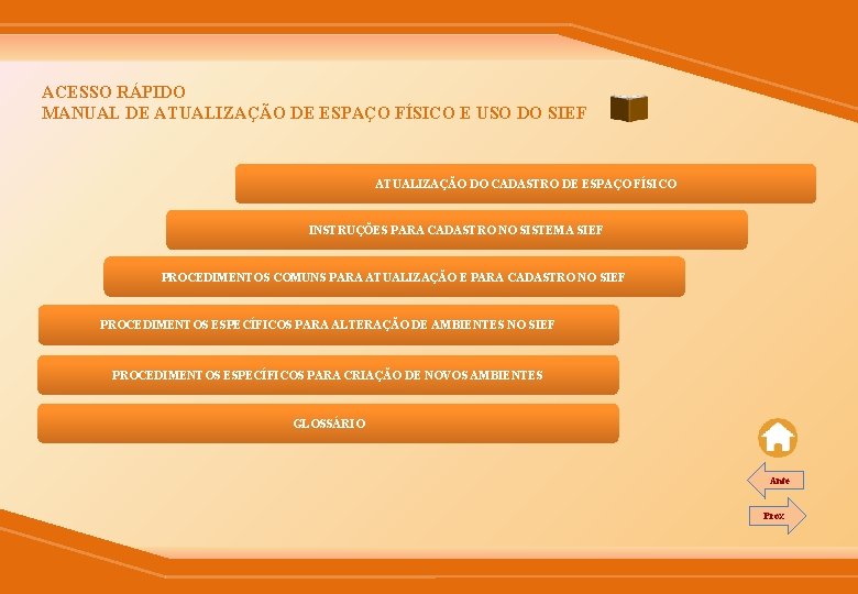 ACESSO RÁPIDO MANUAL DE ATUALIZAÇÃO DE ESPAÇO FÍSICO E USO DO SIEF ATUALIZAÇÃO DO