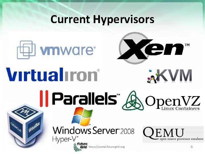 Current Hypervisors https: //portal. futuregrid. org 5 