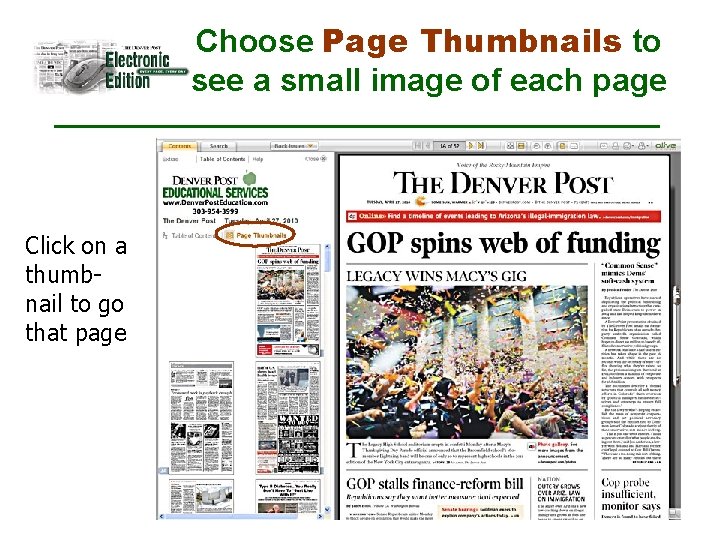 Choose Page Thumbnails to see a small image of each page Click on a