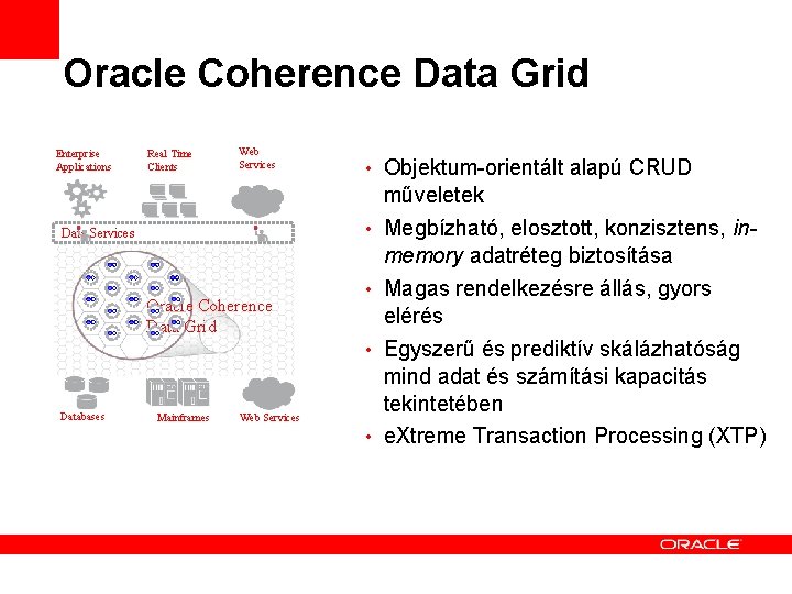 Oracle Coherence Data Grid Enterprise Applications Real Time Clients Web Services • Objektum-orientált alapú