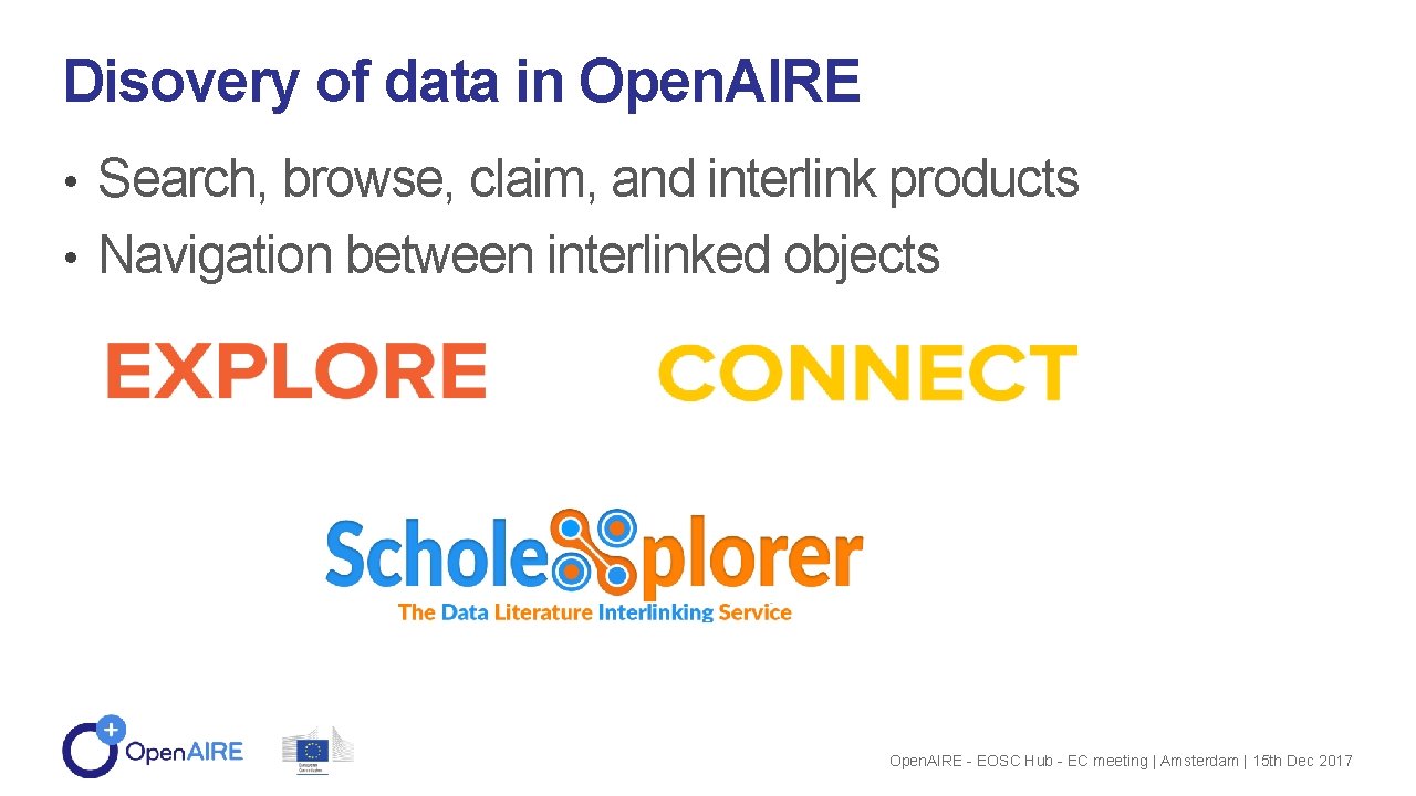 Disovery of data in Open. AIRE • Search, browse, claim, and interlink products •