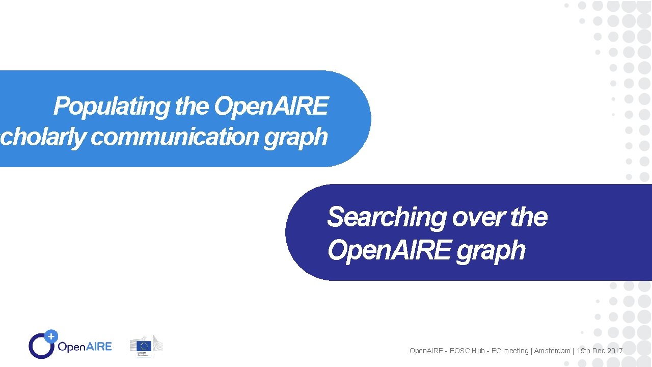 Populating the Open. AIRE scholarly communication graph Searching over the Open. AIRE graph Open.
