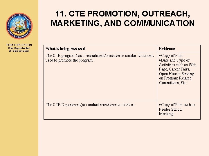 11. CTE PROMOTION, OUTREACH, MARKETING, AND COMMUNICATION TOM TORLAKSON State Superintendent of Public Instruction