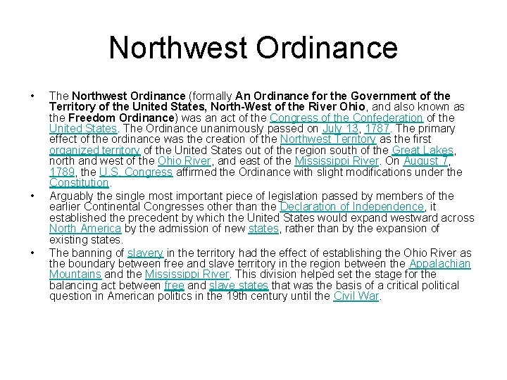 Northwest Ordinance • • • The Northwest Ordinance (formally An Ordinance for the Government